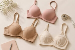 Different bra styles illustrating how breast density affects bra support and fit