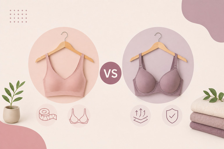 Bra comparison showing support difference for petite vs plus size body types