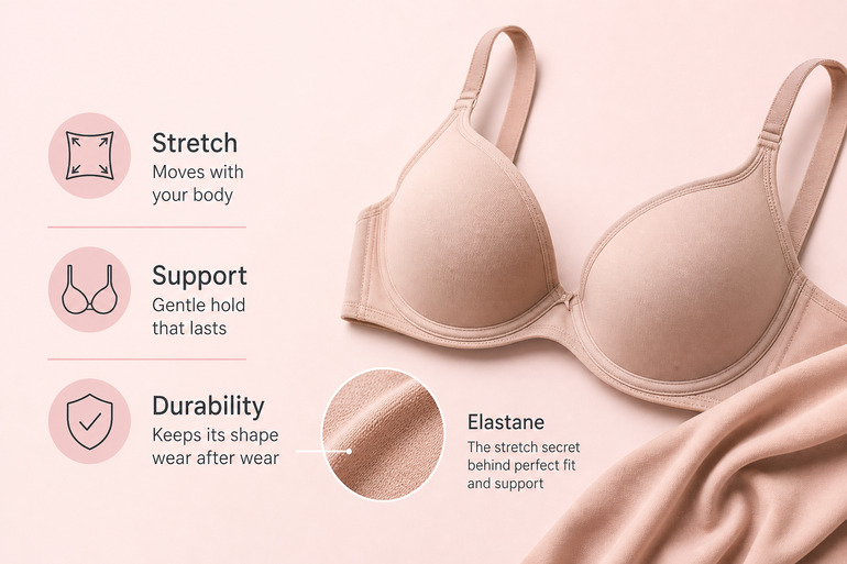 Elastane in bras for better fit and support