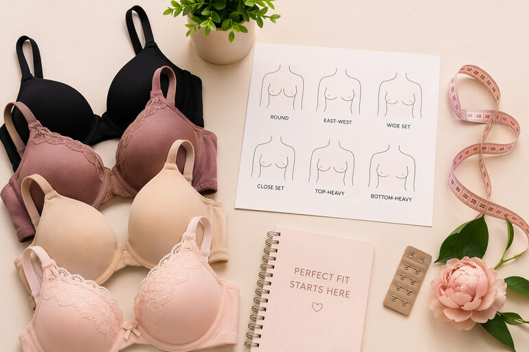 Different bra types for breast shapes with size